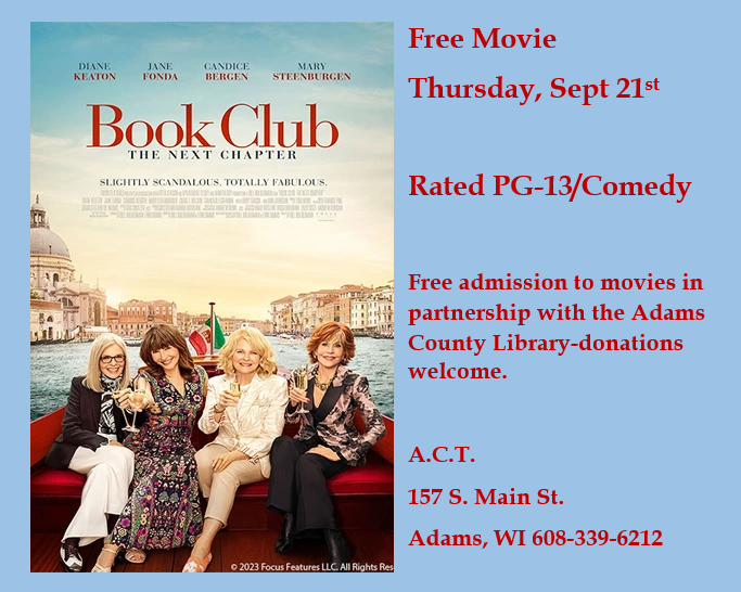 Book Club Free Movie Thursday, Sept 21