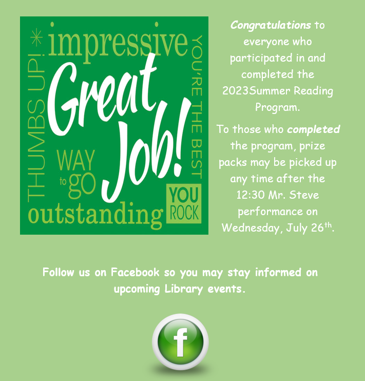 Congratulations to everyone who participated in and completed the 2023 Summer Reading Program