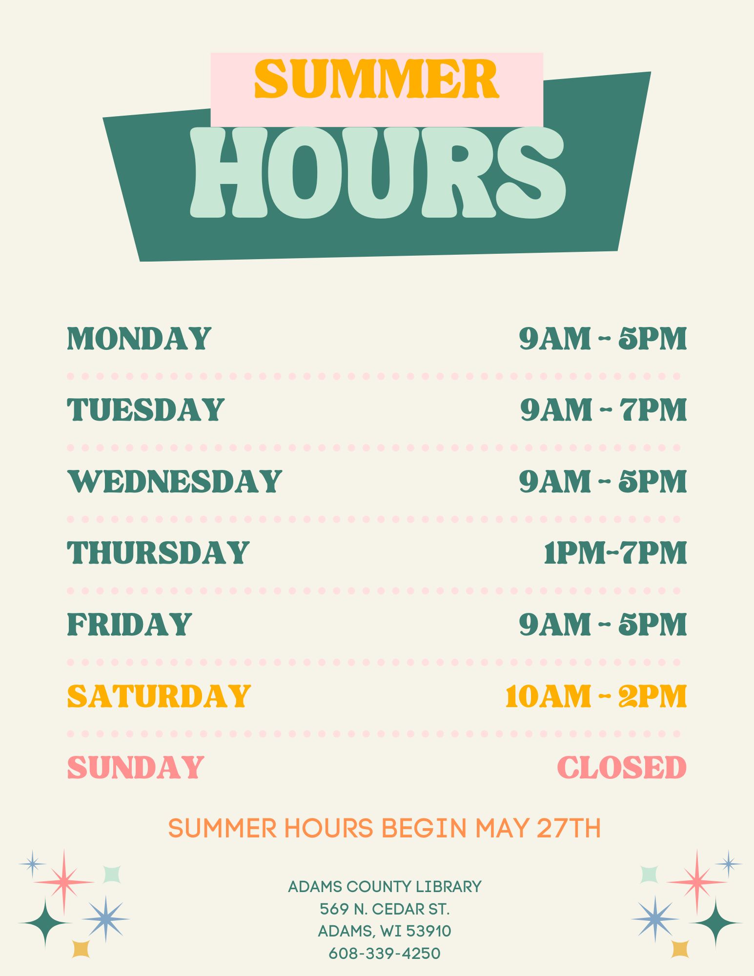 Summer hours