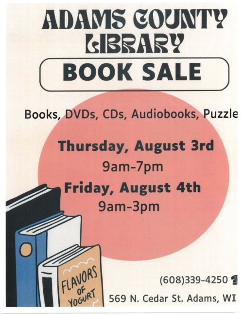 Book Sale: books, DVDs, CDs, Audiobooks Puzzles, August 3-4