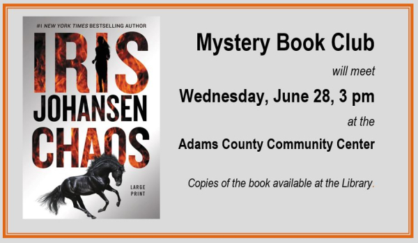 Mystery Book Club book for June is Chaos by Iris Johansen