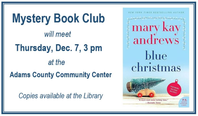 Mystery Book Club selection for Dec. 7 is Blue Christmas