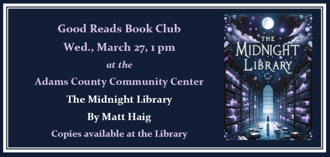 Good Reads Book Club, March 27, 1 pm