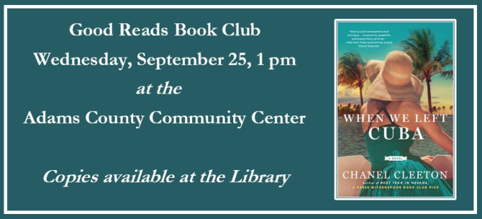 Good Reads Book Club meets Sept 25 at 1 pm Good Reads Book Club meets Sept 25 at 1 pm