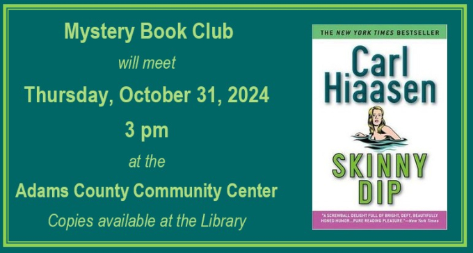 Mystery Book Club will meet Oct. 31, 2024 Mystery Book Club will meet Oct. 31, 2024